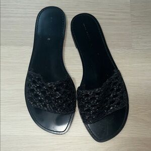 Zara Black Woven Slide Sandals